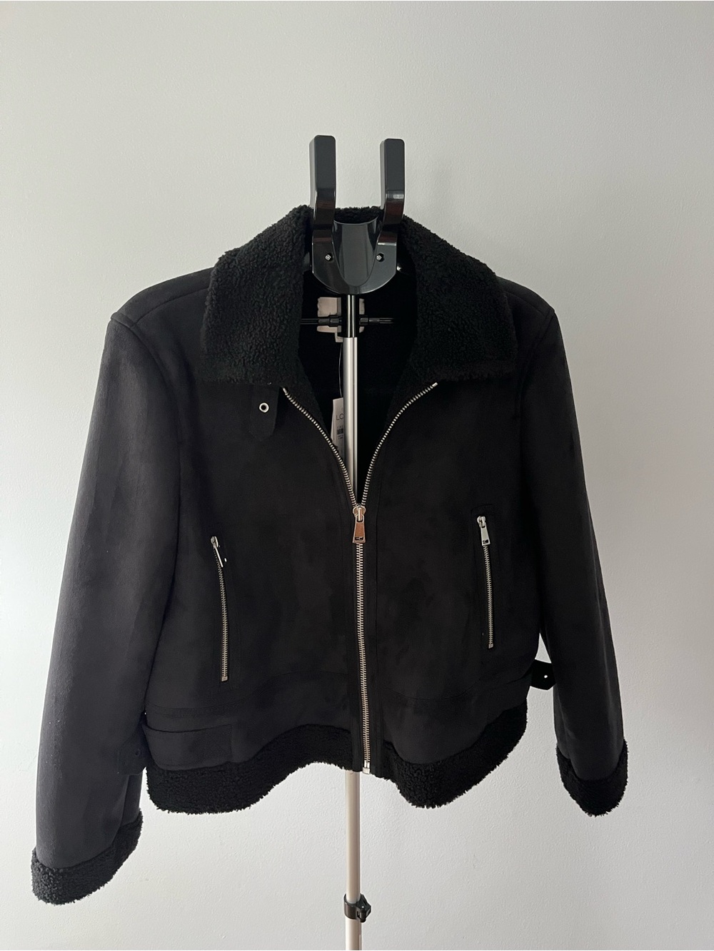 LOFT Black Faux-Shearling Moto Jacket